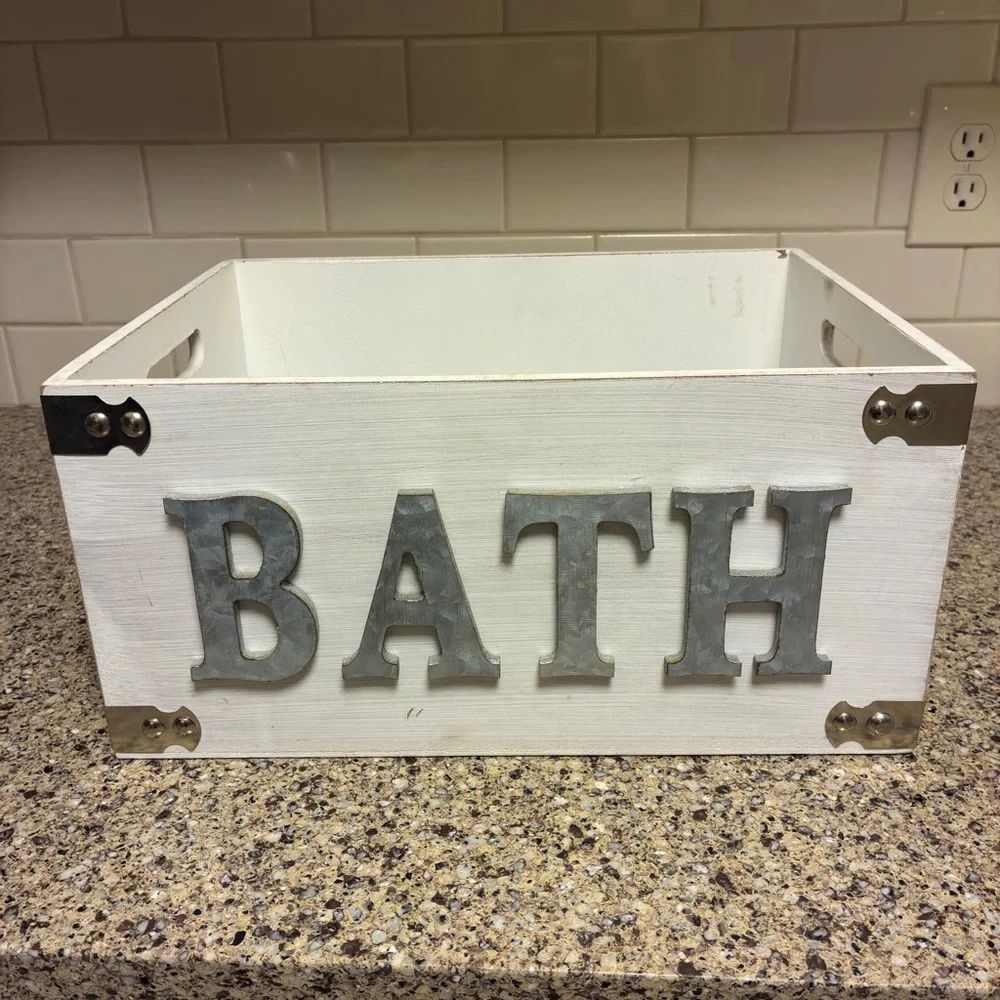 Rustic White Bath Storage Box